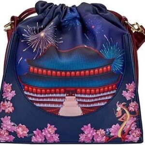 LOUNGEFLY DISNEY MULAN CASTLE CINCH SACK CROSSBODY BAG